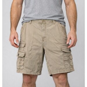 Iron Co Mens Cargo Shorts British Khaki Tan Cotton Stretch Size 36 1435620S